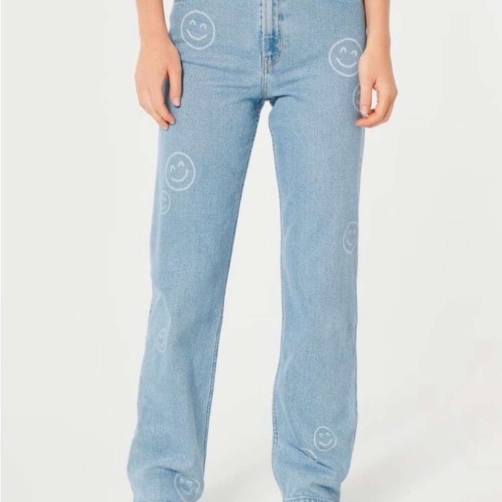 Hollister Light Blue Jeans with Smiley Print